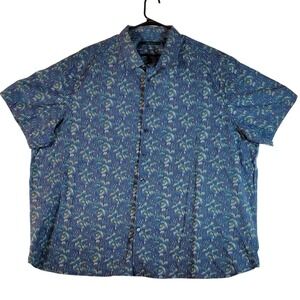 Perry Ellis Mens 3X Short Sleeve Button Up Shirt Blue Geometric Print 100% cot‎